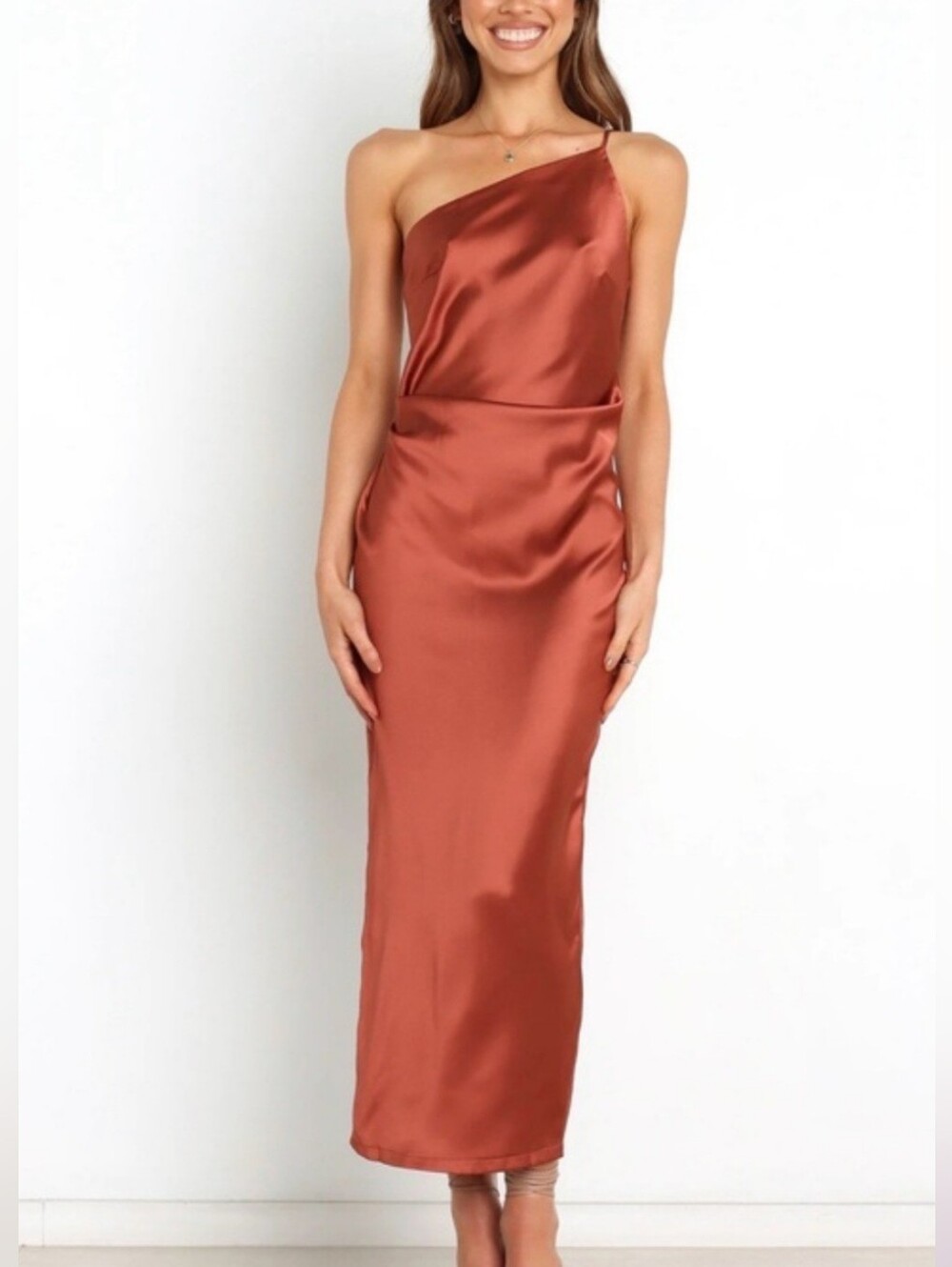 Petal & Pup One Shoulder Luella Midi Dress Autumn Rust Color New